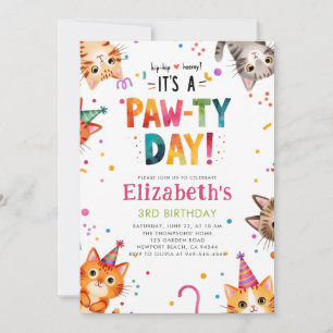 Cat Party Kittens Colorful Whimsical Birthday Invitation