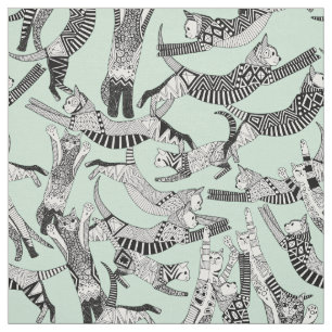 cat party mint fabric