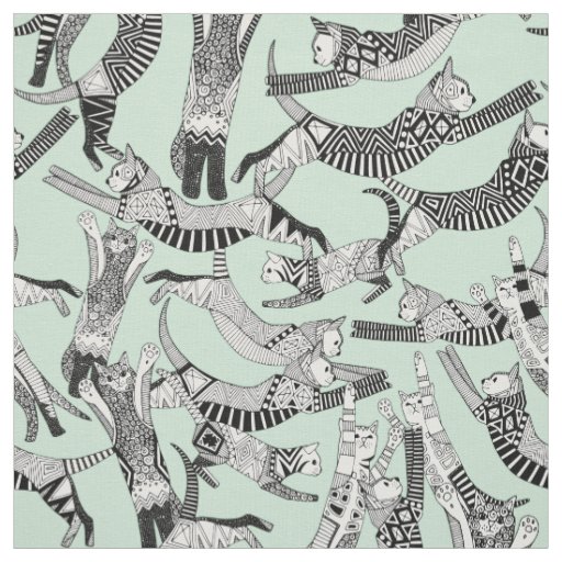 cat party mint fabric