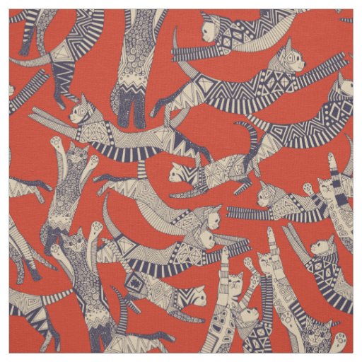 cat party retro fabric