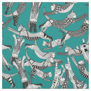 cat party teal fabric