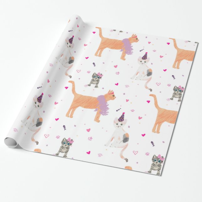 Cat Party Wrapping Paper (Unrolled)