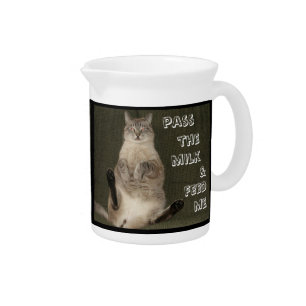 Cat "PASS THE MILK & FEED ME" Pitcher