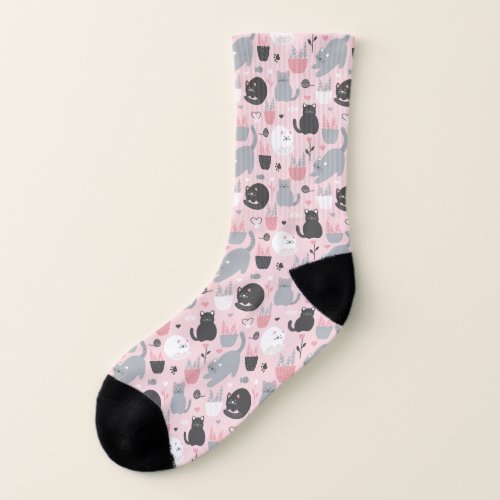 Cat Pastel Cute Pattern Print Seamless  Leggings Socks