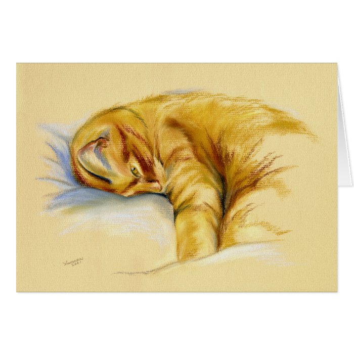 Cat Pastel   Orange Tabby Relaxed Pose Card