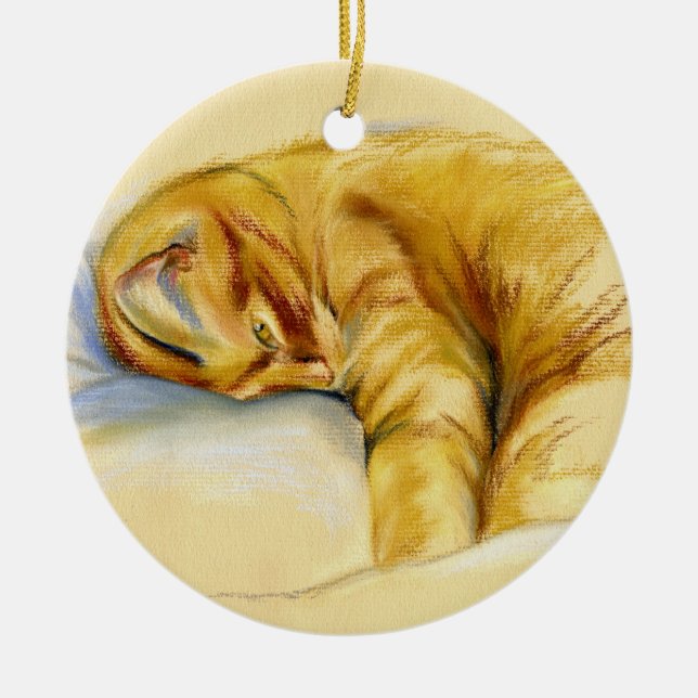 Cat Pastel - Orange Tabby Relaxed Pose Ceramic Ornament (Front)
