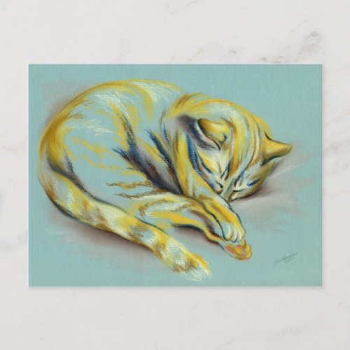 Cat Pastel _ Sleeping Tabby Kitten Postcard