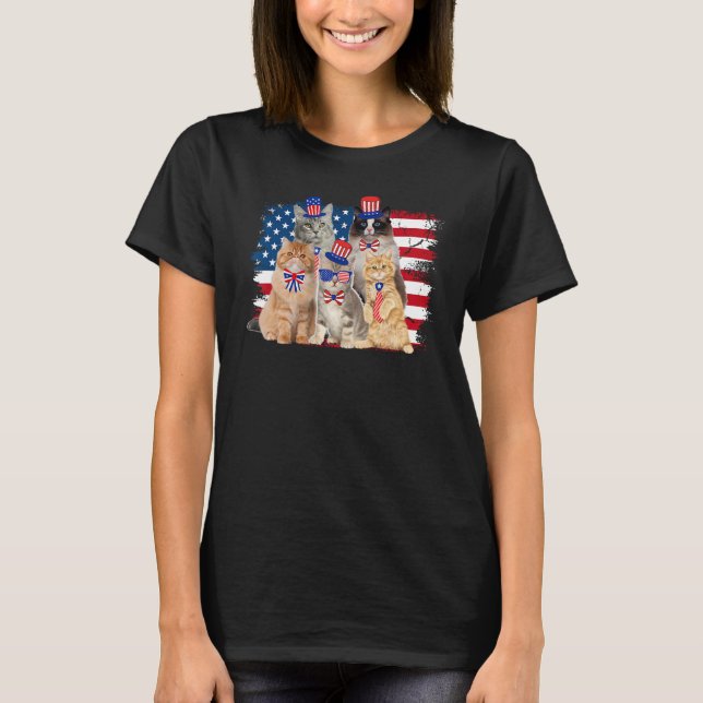 Cat Patriotic USA Cat  Cat Moms 4th July Firework T-Shirt (Front)