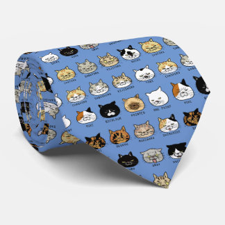 *cat pattern*猫柄【ブサ猫】ブルー ネクタイ neck tie
