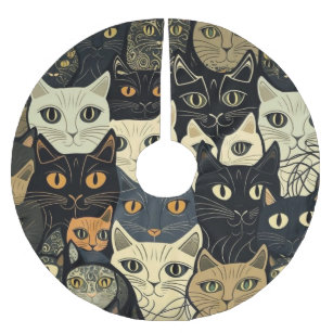 Cat Pattern Artsy Brushed Polyester Tree Skirt