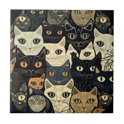 Cat Pattern Artsy Ceramic Tile