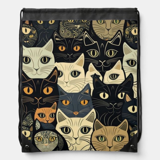 Cat Pattern Artsy Drawstring Bag (Front)