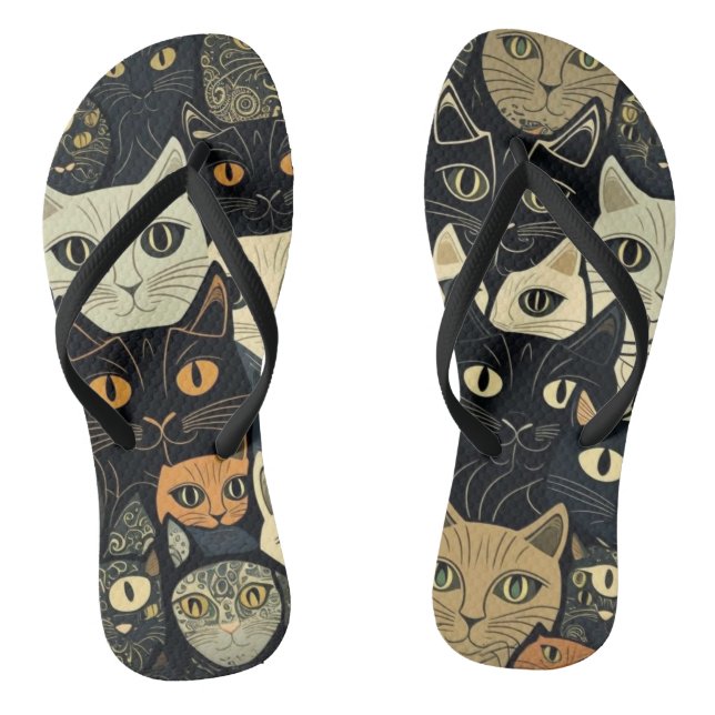 Cat Pattern Artsy Flip Flops (Footbed)