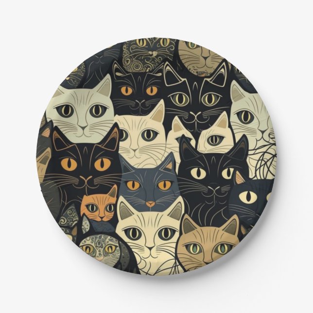 Cat Pattern Artsy Paper Plates (Front)