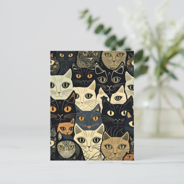 Cat Pattern Artsy Postcard (Standing Front)