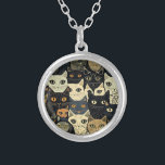 Cat Pattern Artsy Silver Plated Necklace<br><div class="desc">Cat Pattern Artsy for cat lovers or cat owners!</div>