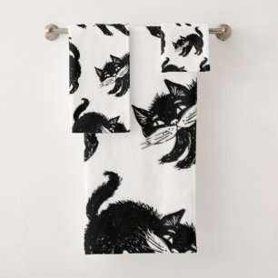 Cat pattern bath towel set