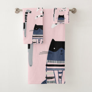 Cat pattern bath towel set