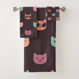 Cat pattern bath towel set