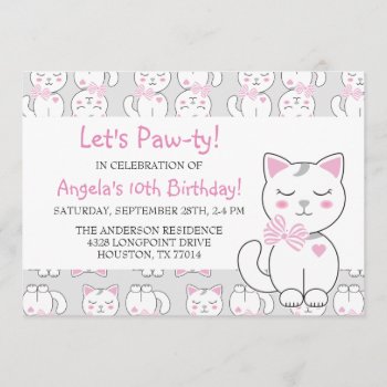 Cat Pattern Birthday Girl Invitation by AllbyWanda at Zazzle