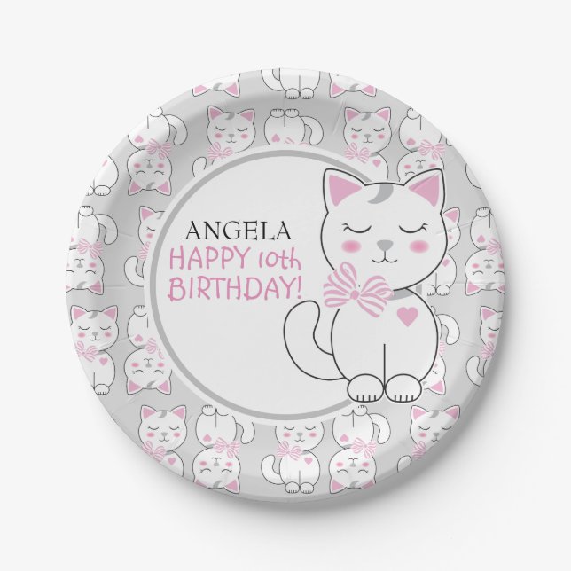 Cat Pattern Birthday Paper Plates (Front)