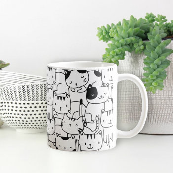 Cat Pattern Black And White Cute Coffee Mug by EqualToAngels at Zazzle