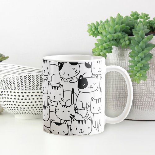 Cat Pattern Black and White Cute Coffee Mug