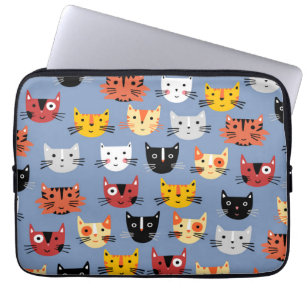 Cat Pattern Blue Laptop Sleeve