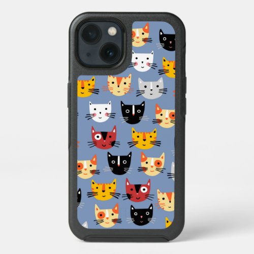 Cat Pattern Blue iPhone 13 Case