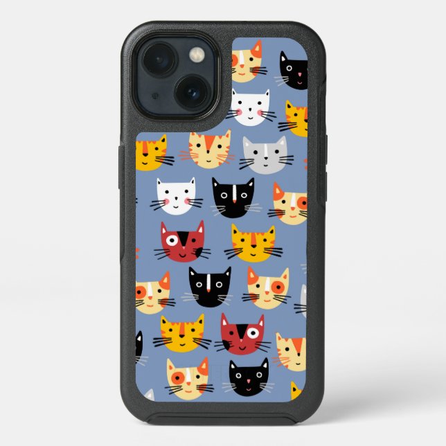 Cat Pattern Blue Otterbox iPhone Case (Back)
