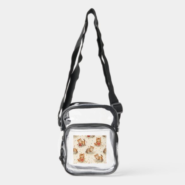 cat pattern christmas clear crossbody bag  (Front)