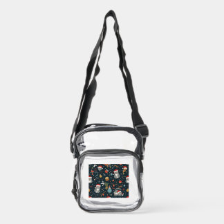 cat pattern christmas clear crossbody bag