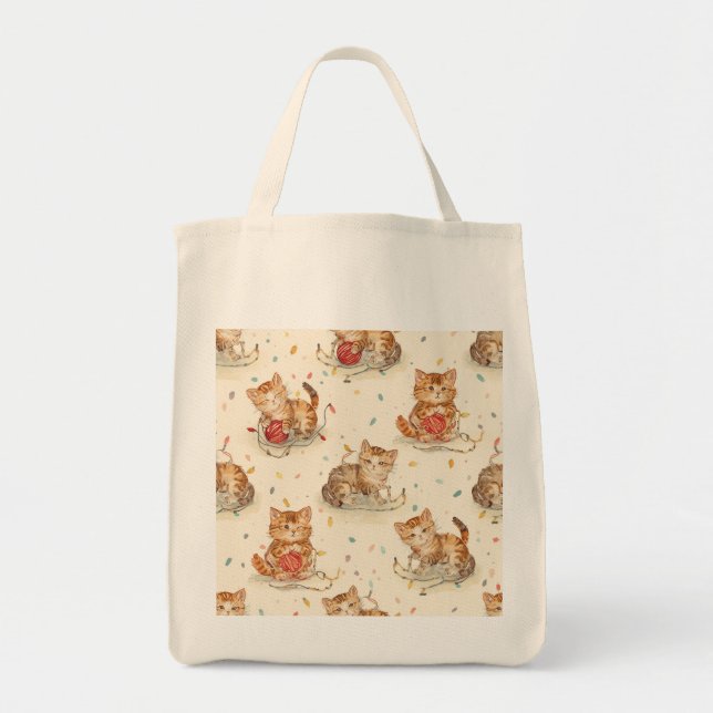 cat pattern christmas tote bag (Front)