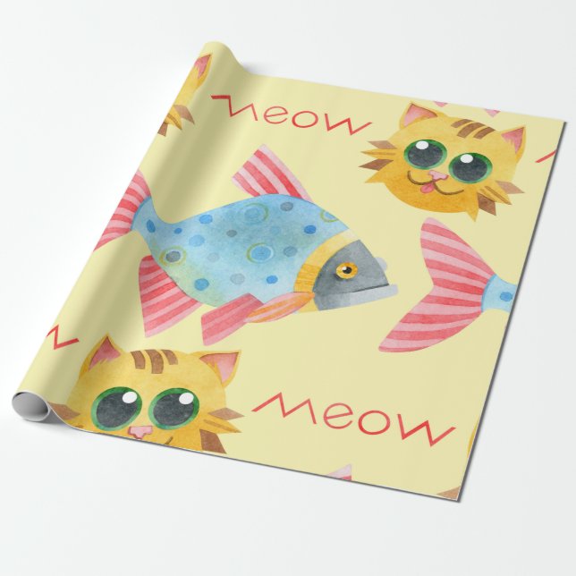  Cat Pattern Cute Colorful Pets Animals  Wrapping Paper (Unrolled)