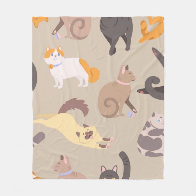 Cat pattern fleece blanket (Front)
