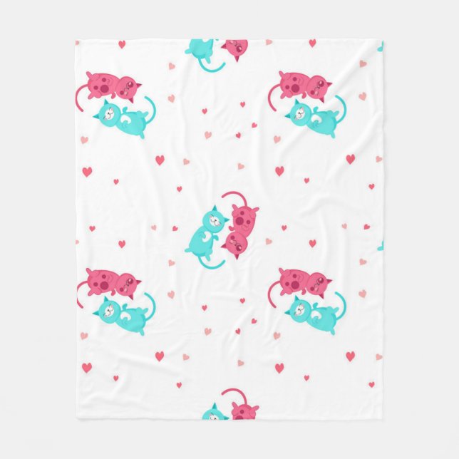 Cat pattern fleece blanket (Front)