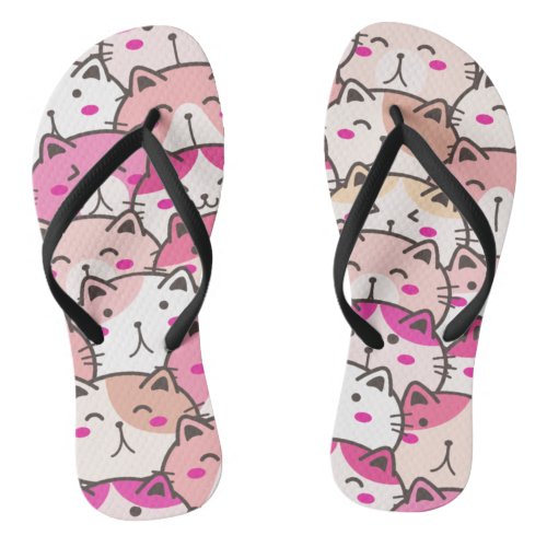 Cat Pattern Funny Colorful Pets Animals   Flip Flops