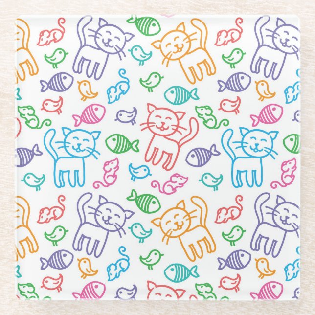 cat pattern glass coaster (Front)
