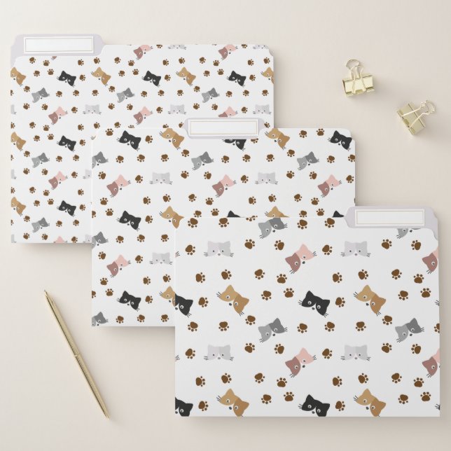 Cat Pattern, Kitty Faces & Paw Prints File Folder (Set)
