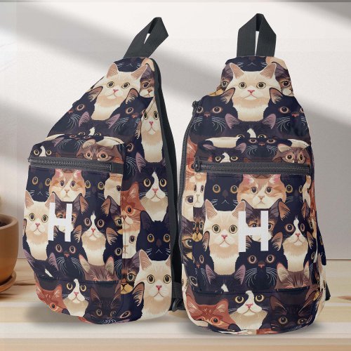 cat pattern modern monogram cat sling bag