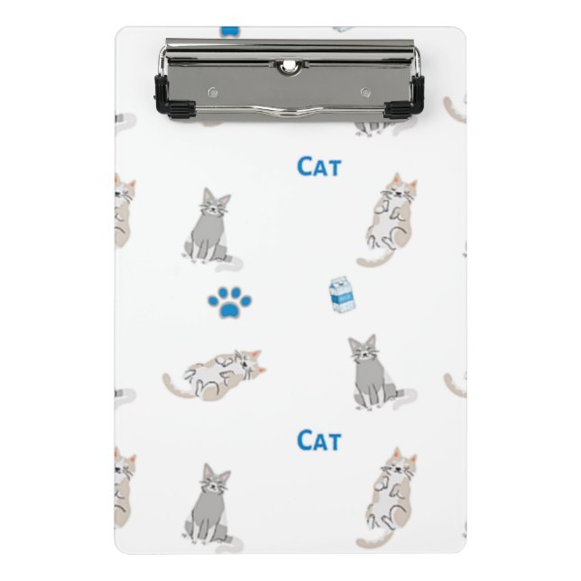 Cat pattern on white mini clipboard (Front)
