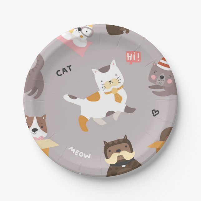 Cat pattern paper plates (Front)