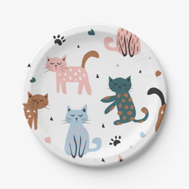 Cat pattern paper plates (Front)