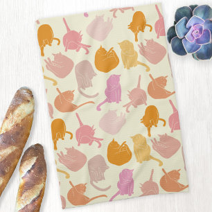 Cat Pattern Pink Orange Cream Kitchen Towel