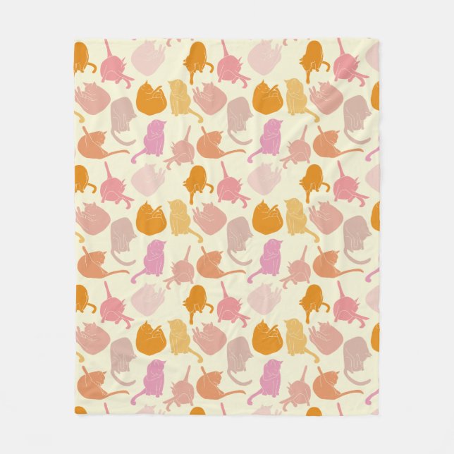 Cat Pattern Pink Orange Fleece Blanket (Front)