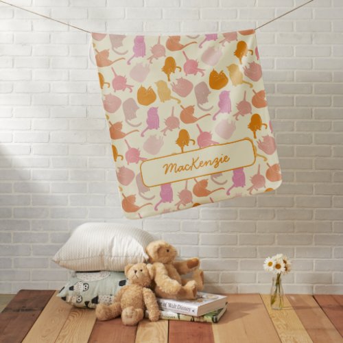 Cat Pattern Pink Orange Personalized Baby Blanket