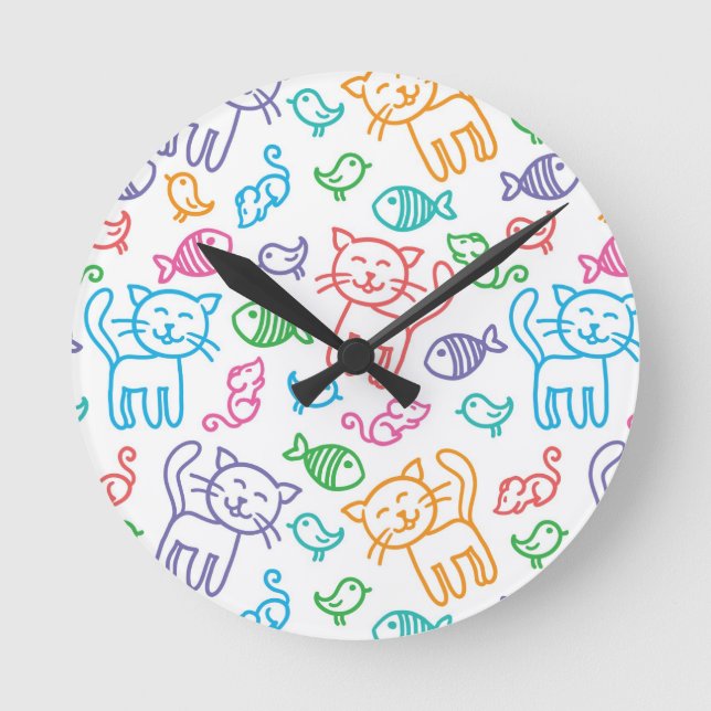 cat pattern round clock (Front)