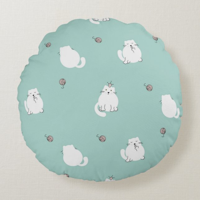 Cat pattern round pillow (Front)