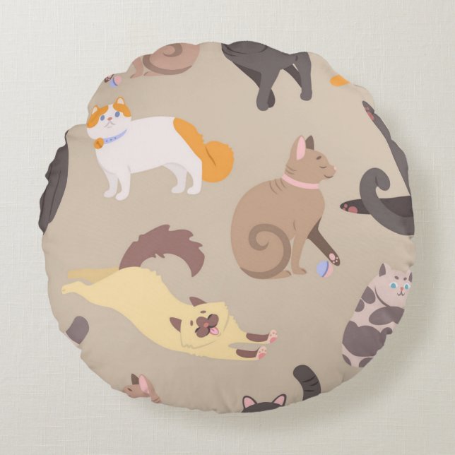 Cat pattern round pillow (Front)