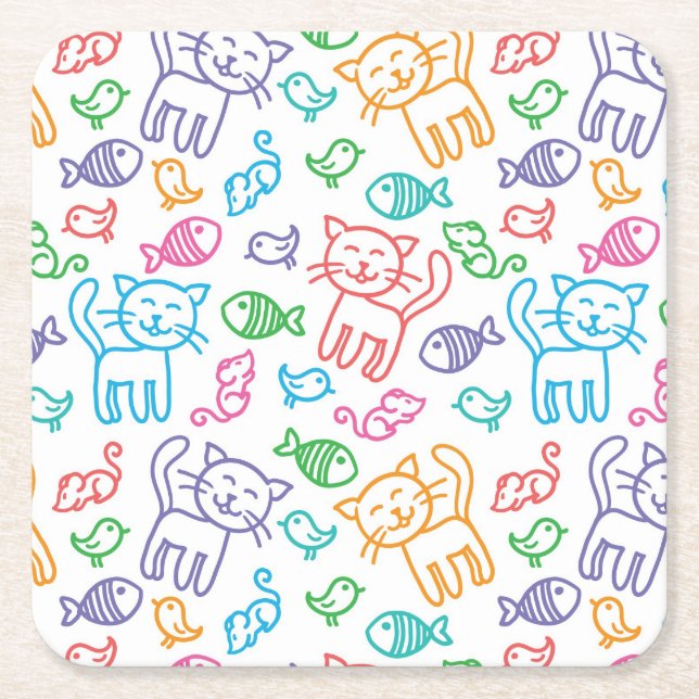 cat pattern square paper coaster (Front)